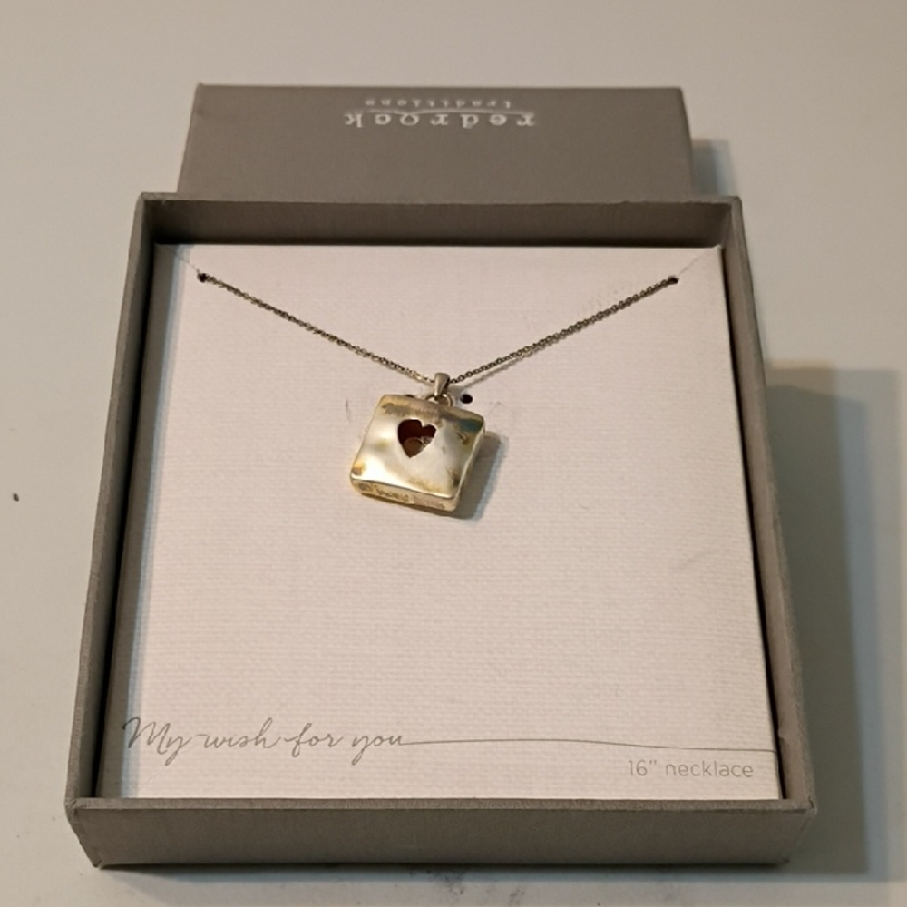 Square Silver Heart Locket Necklace by Red Rock Traditions Top Opens Add Picture